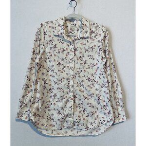Garnet Hill Top Womens 4 Essential Organic Pima Cotton Button Up Floral White